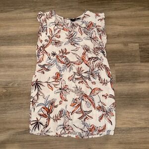 Tahari Linen Floral Shift Dress XL Cap Sleeve V Neck Lightweight Summer
